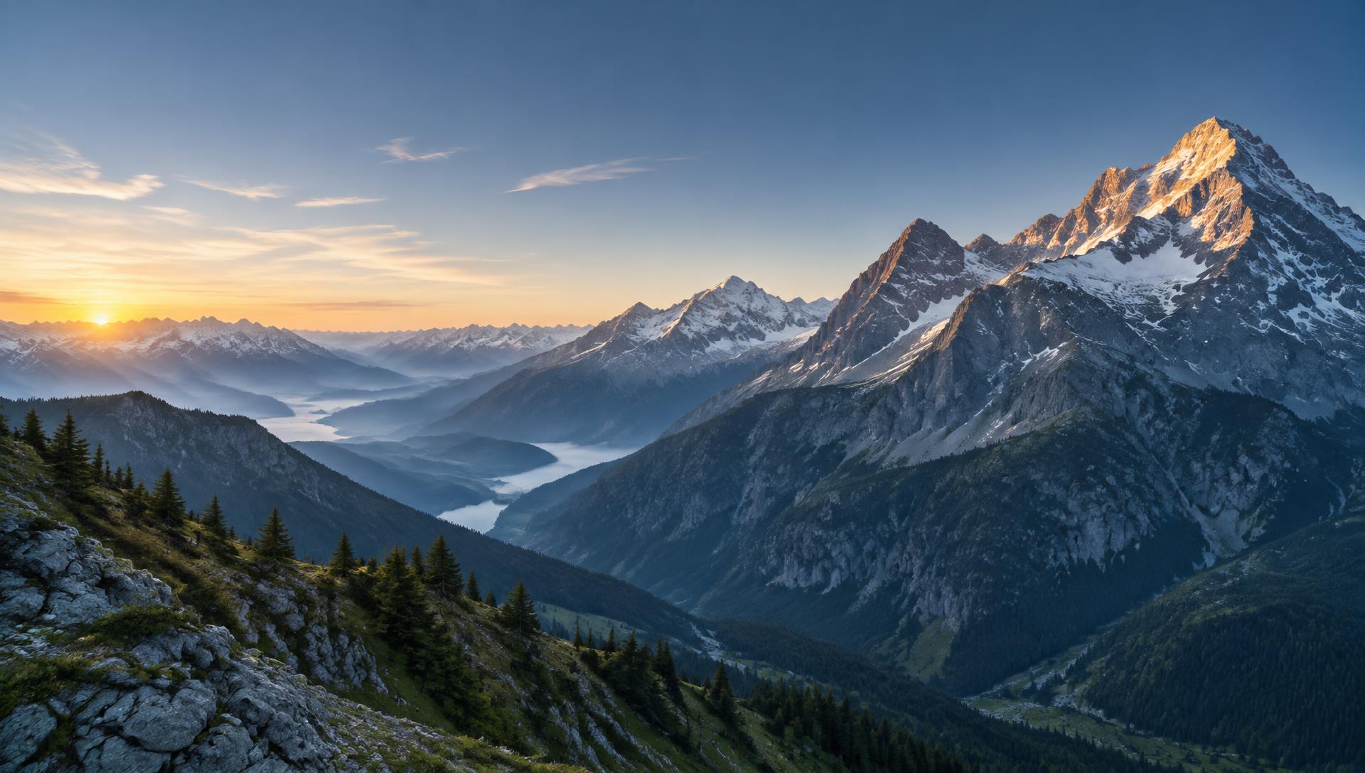 Massif montagneux au lever du jour